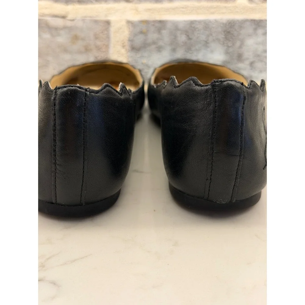 Sam Edelman Felicia Black Leather Scalloped Ballet Flats Womens 6.5
